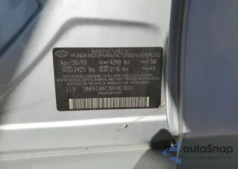 2011 Hyundai Sonata Se из США, поврежденный, VIN 5NPEC4AC3BH063824